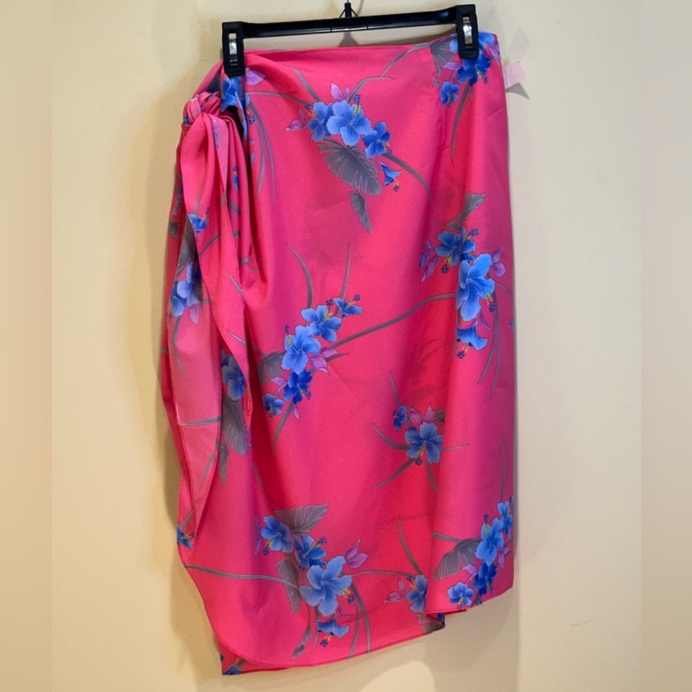 🌟2xHP🌟VTG 1990s Hawaiian Floral Print Hibiscus Palm Pink Wrap Skirt Sarong